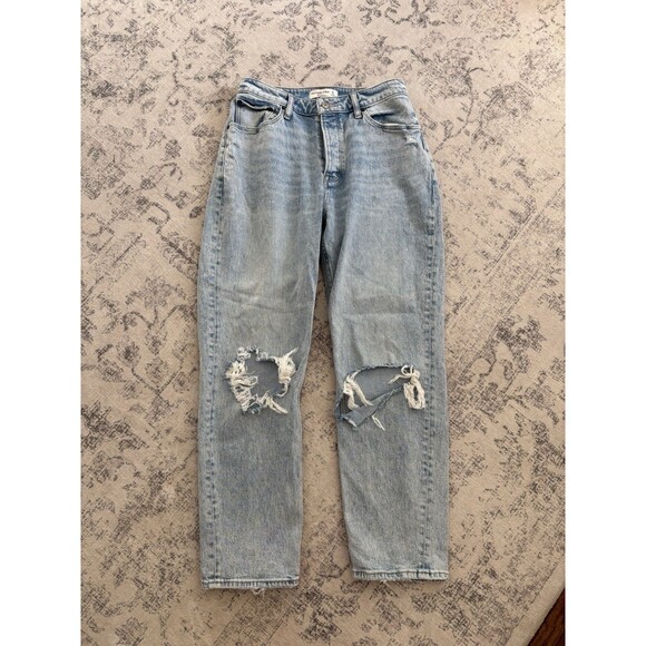 Abercrombie & Fitch Curve Love The Dad High Rise Jeans Size 4S Button Distressed - Picture 1 of 7